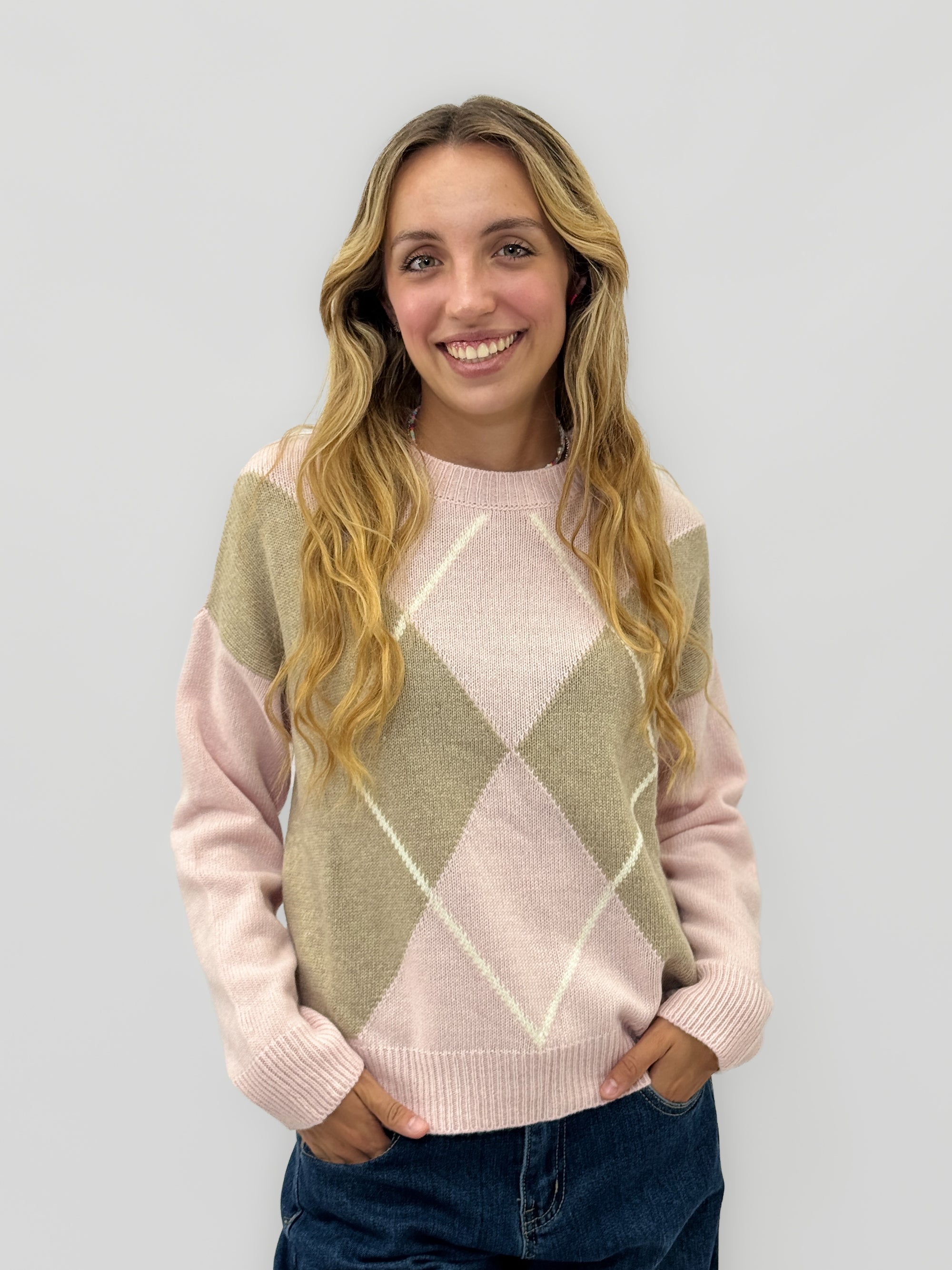 Maglione donna fantasia rombi con cashmere