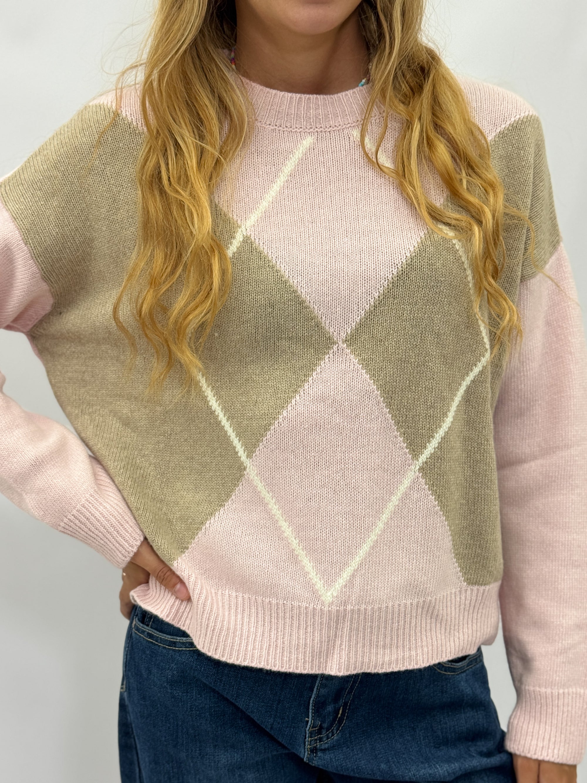 Maglione donna fantasia rombi con cashmere