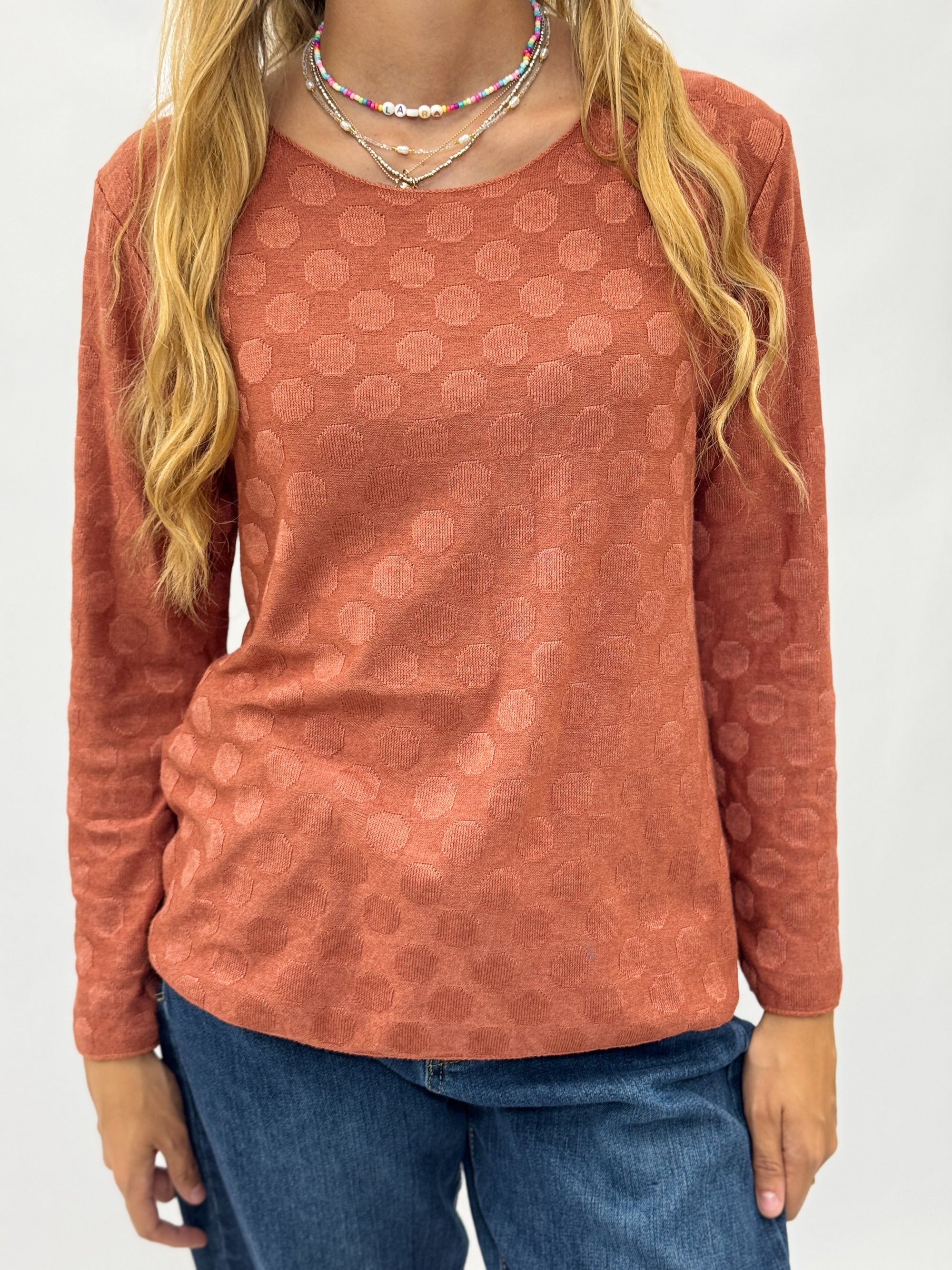 Maglia donna a pois tono su tono in misto lana