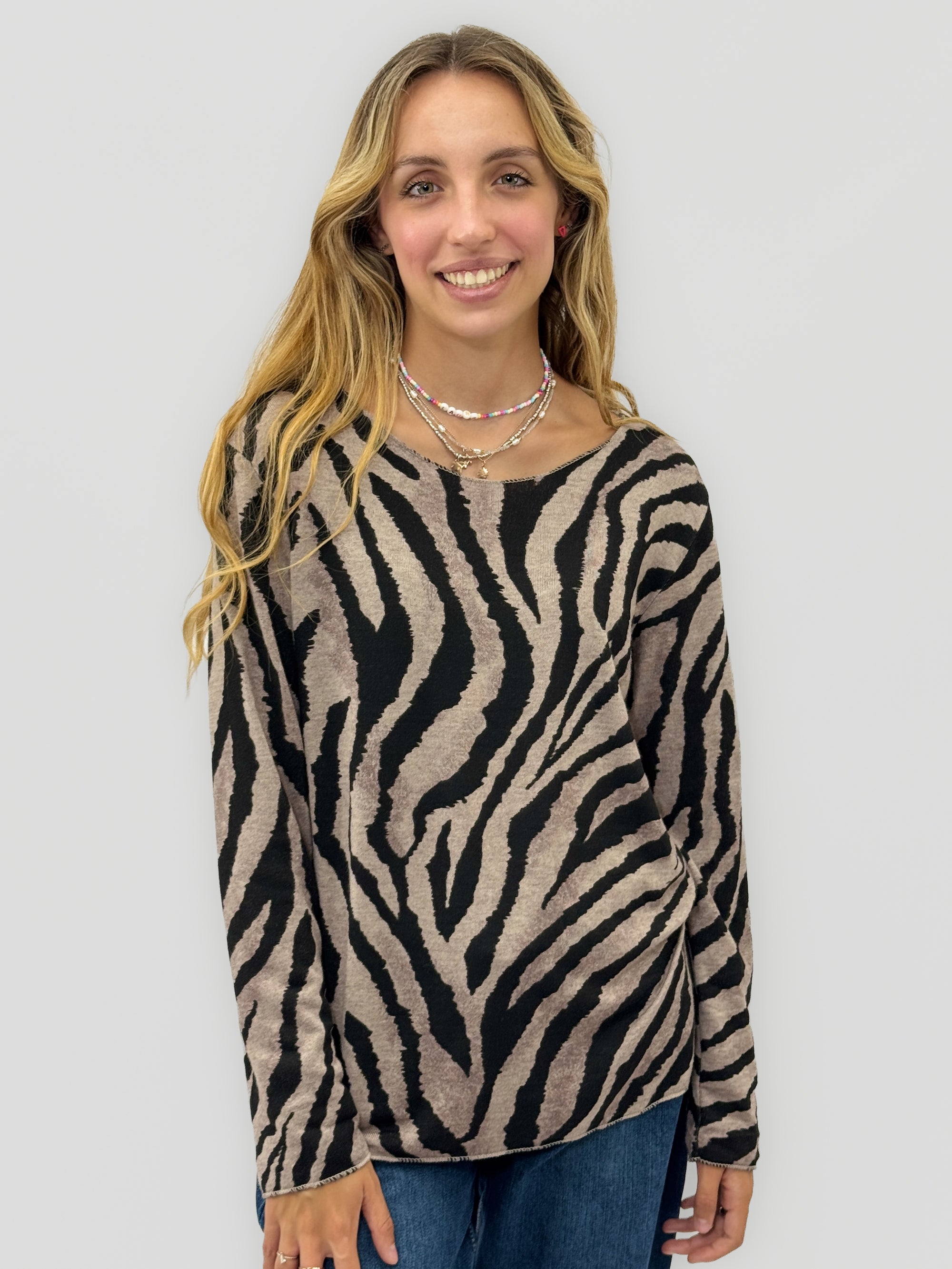Maglia donna fantasia zebrata in misto lana