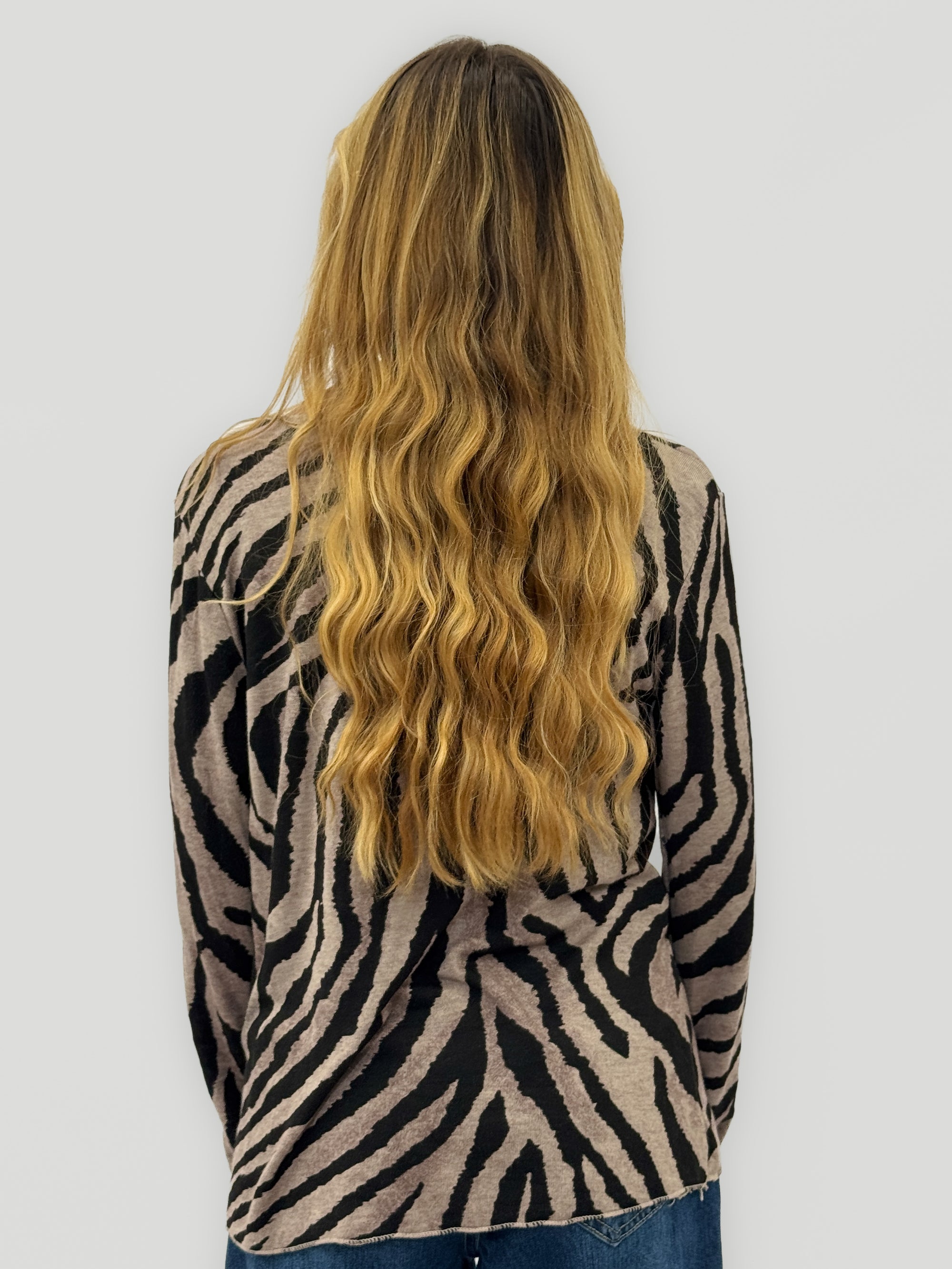 Maglia donna fantasia zebrata in misto lana