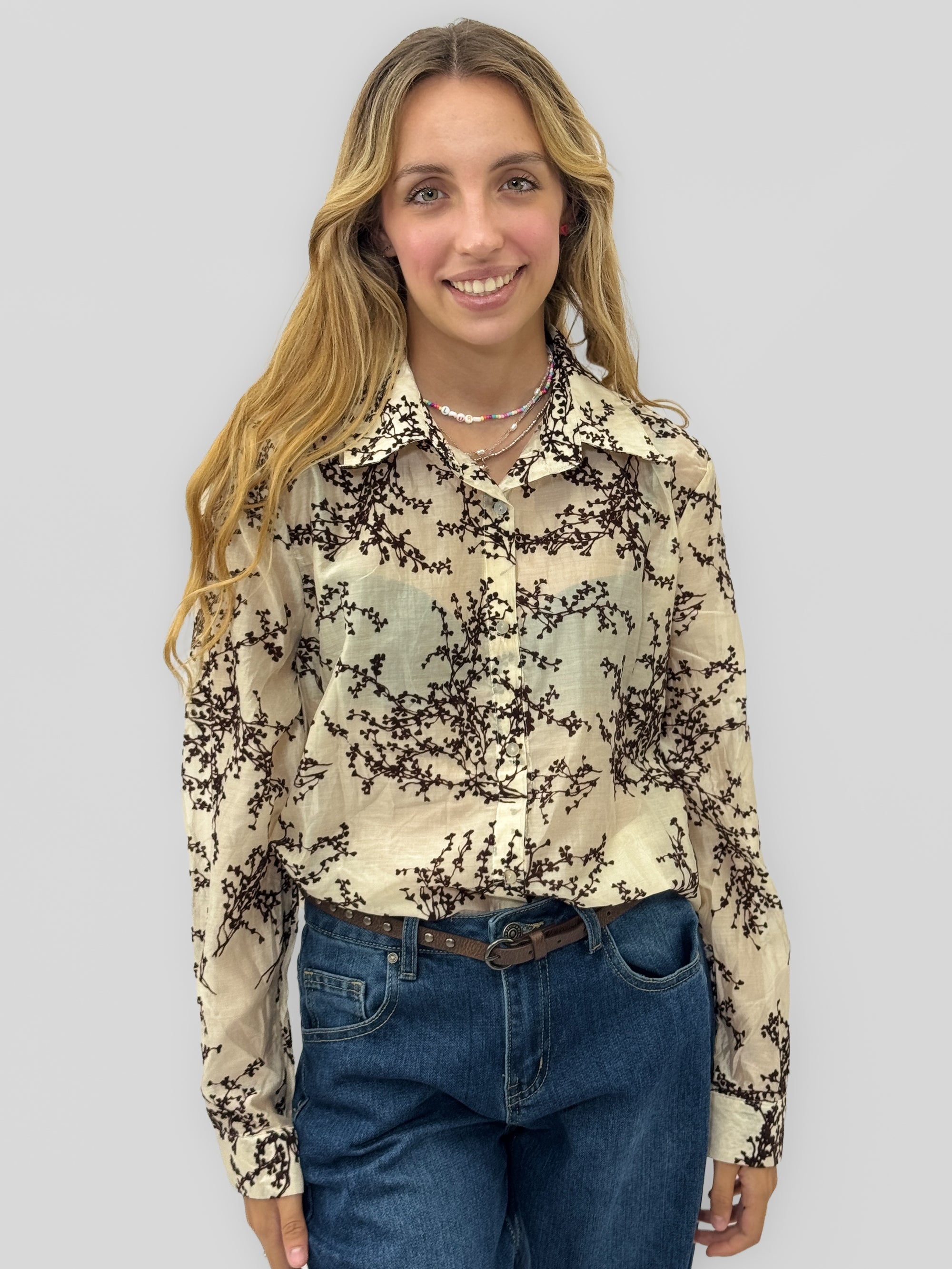 Camicia donna fantasia ramage con colletto ampio
