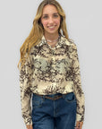 Camicia donna fantasia ramage con colletto ampio