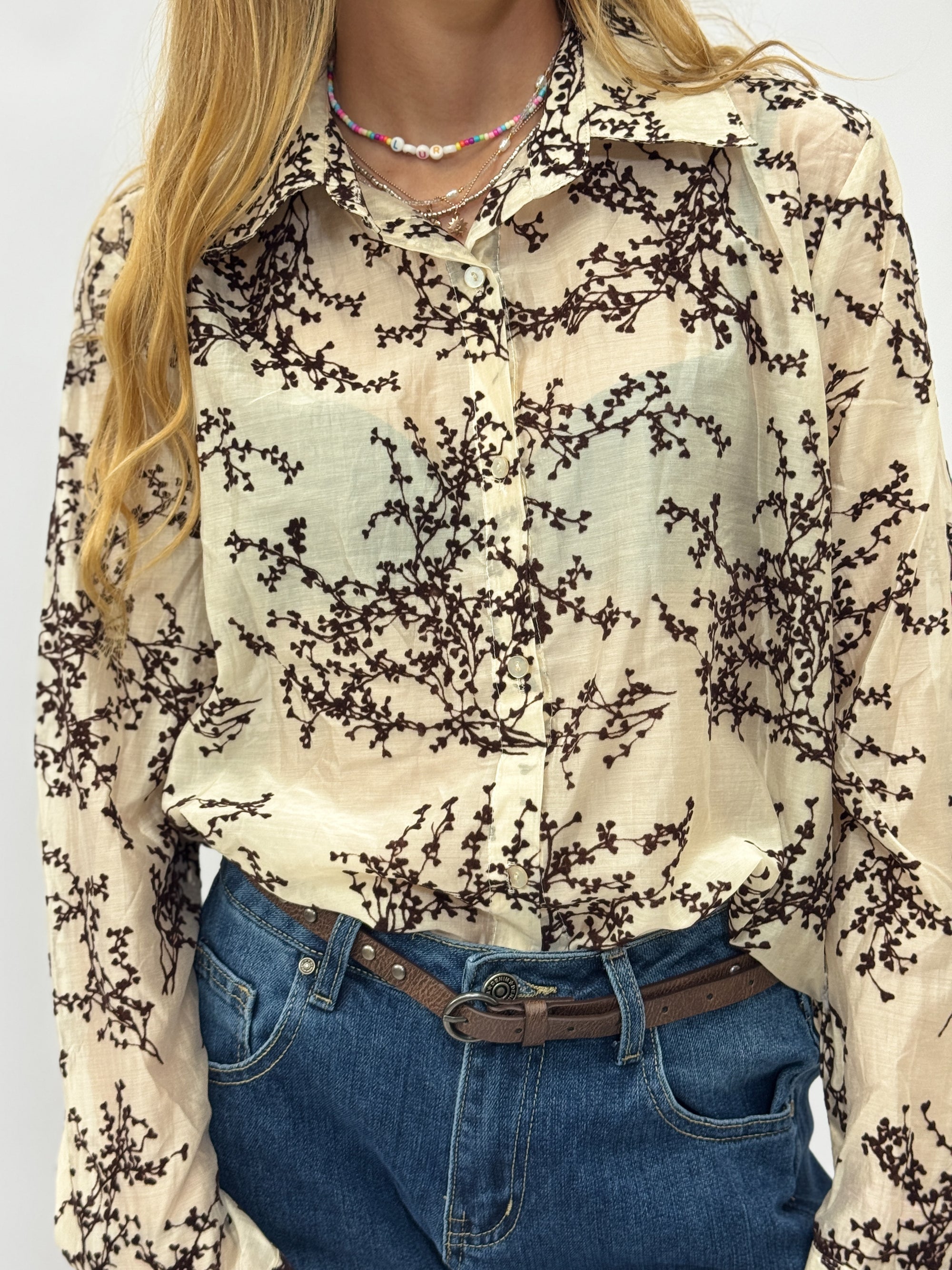 Camicia donna fantasia ramage con colletto ampio