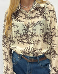 Camicia donna fantasia ramage con colletto ampio