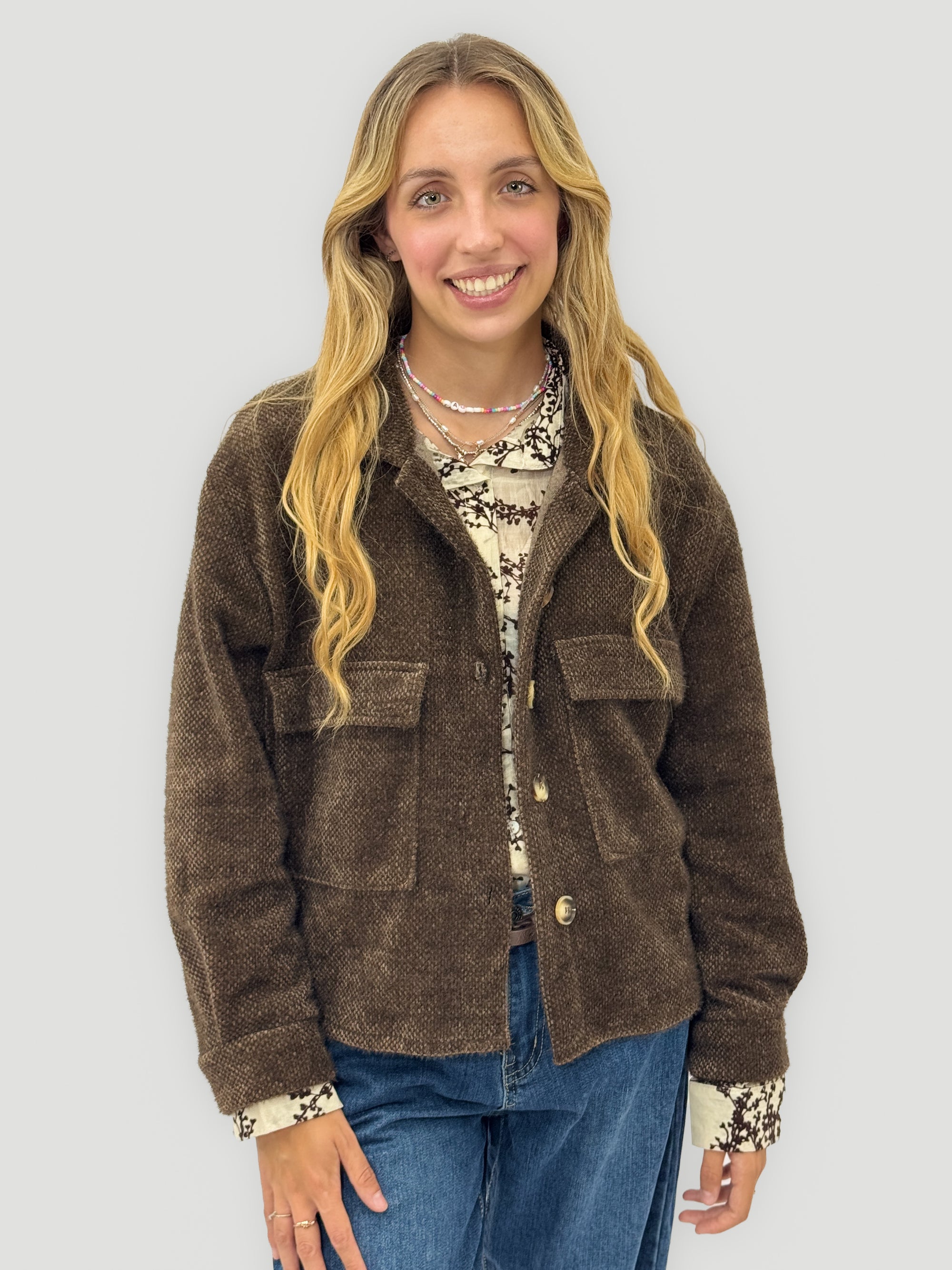 Giacca cardigan donna effetto bouclé con tasche