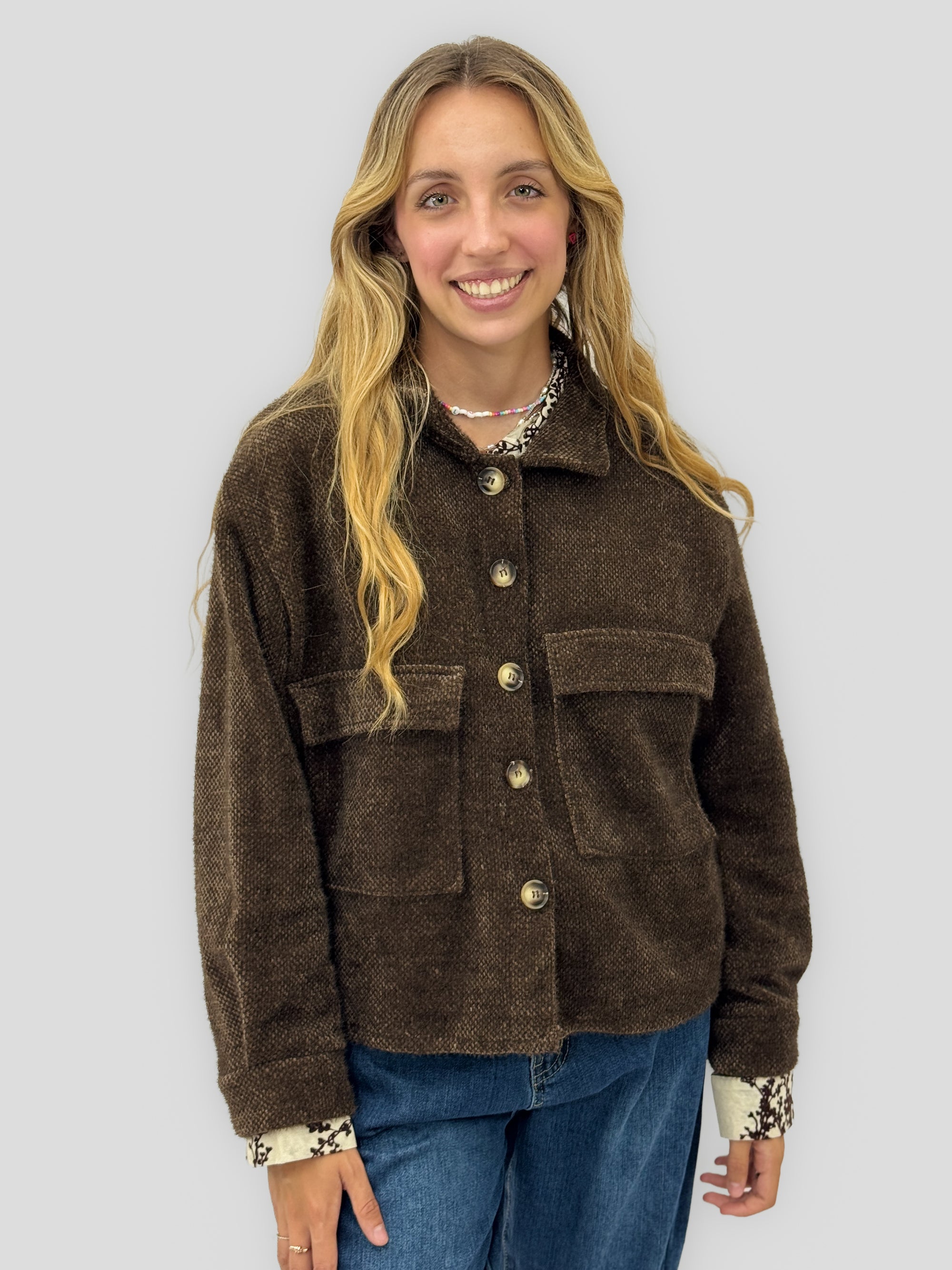 Giacca cardigan donna effetto bouclé con tasche
