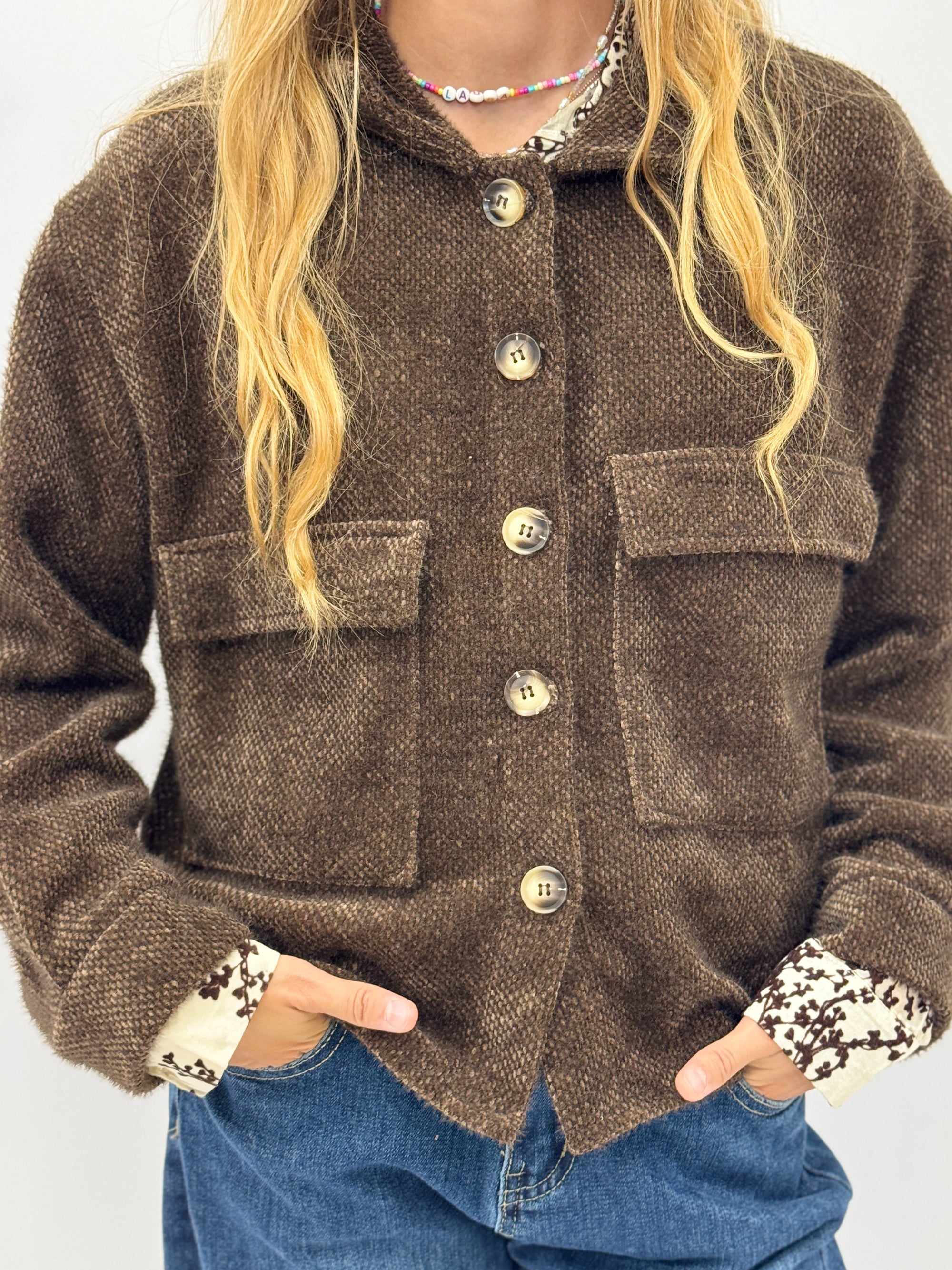 Giacca cardigan donna effetto bouclé con tasche