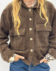 Giacca cardigan donna effetto bouclé con tasche