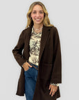 Giacca cardigan lunga donna con revers e tasche