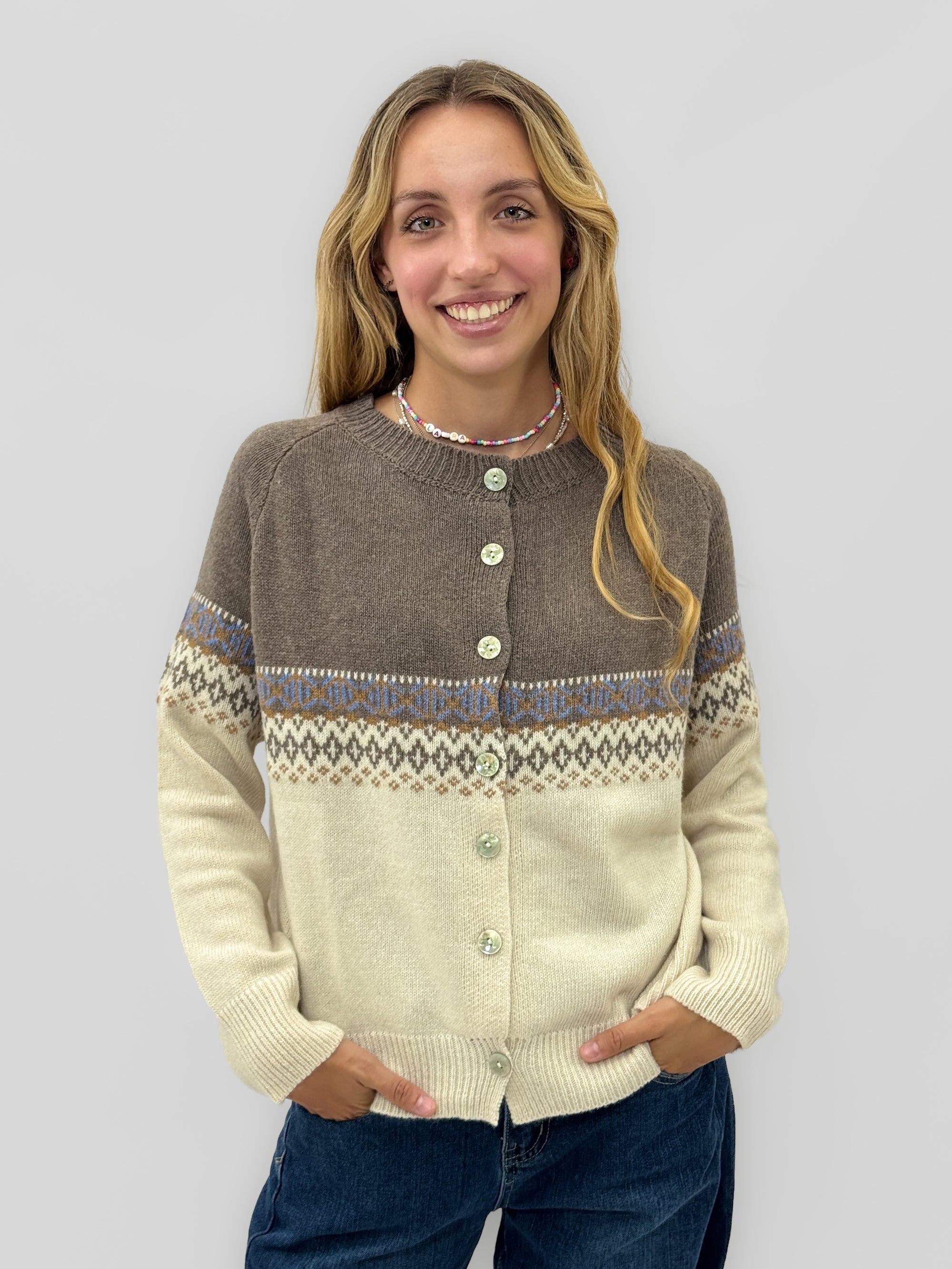 Cardigan donna fantasia nordica con cashmere