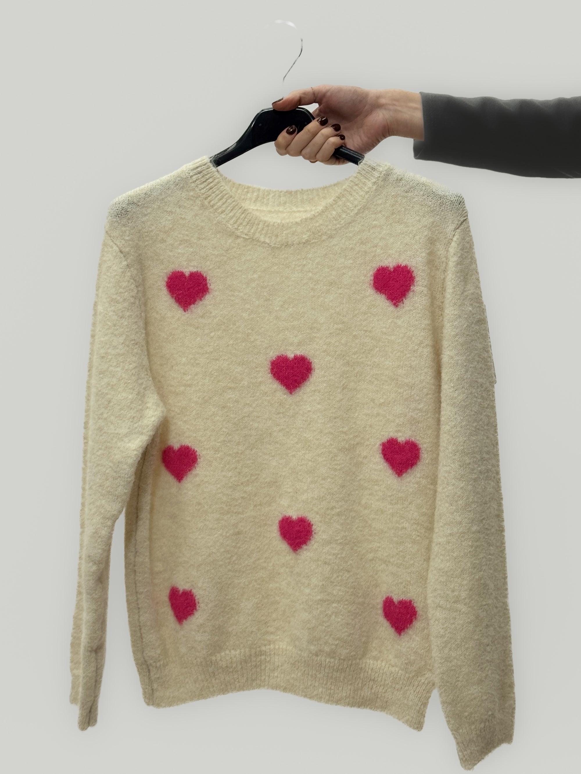 Maglione misto lana con cuori a contrasto