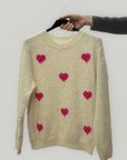 Maglione misto lana con cuori a contrasto
