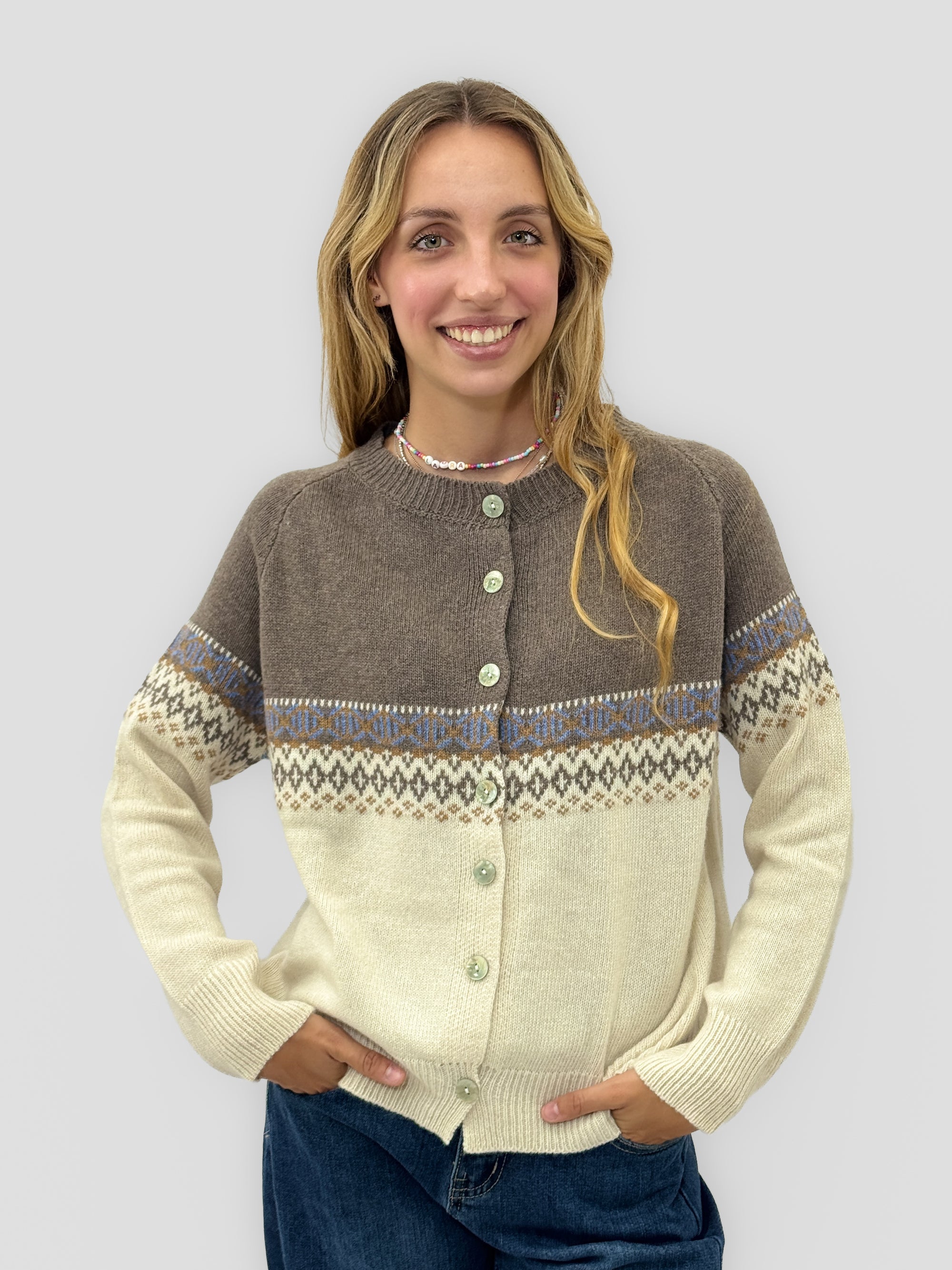 Cardigan donna fantasia nordica con cashmere