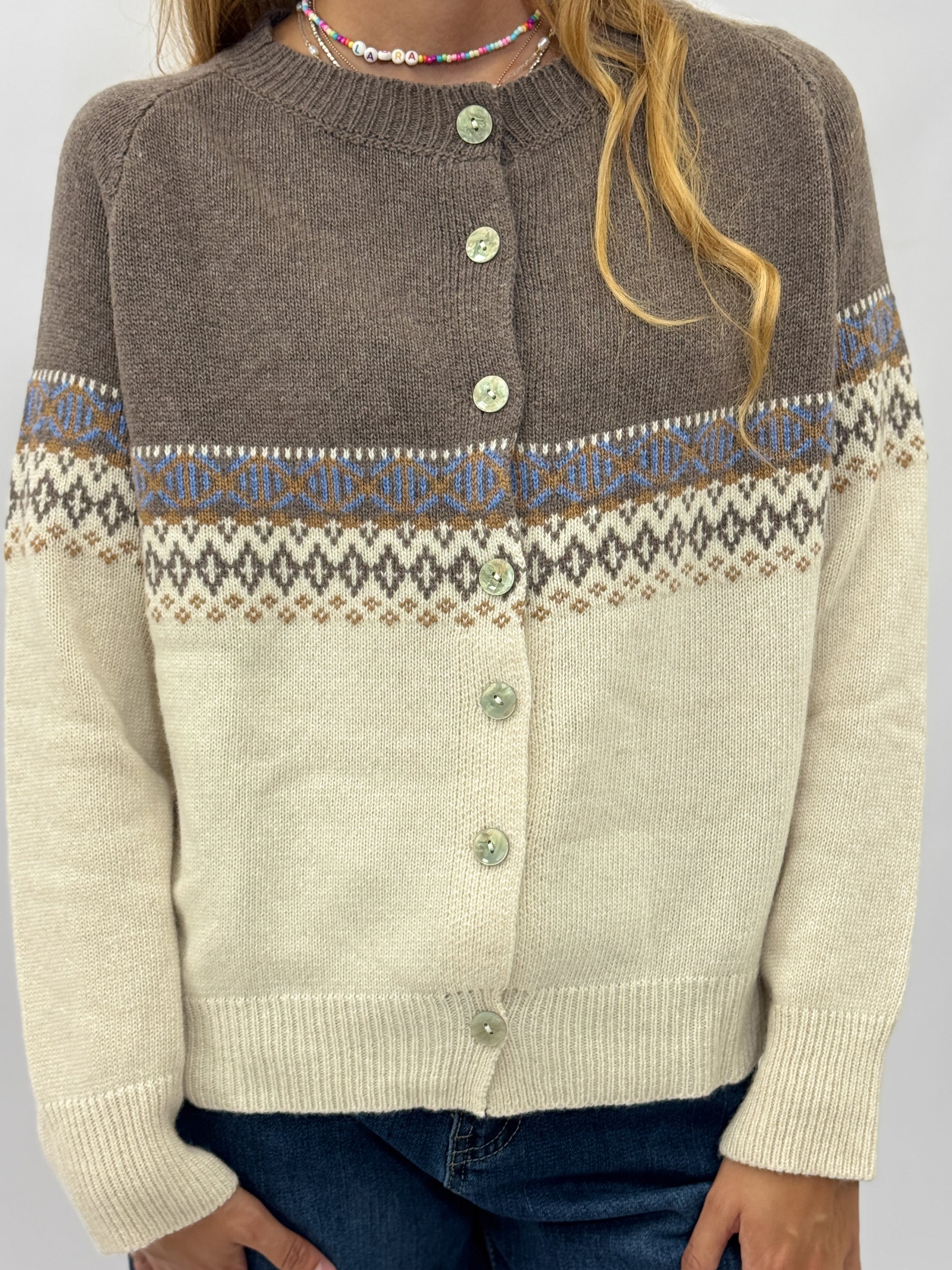 Cardigan donna fantasia nordica con cashmere