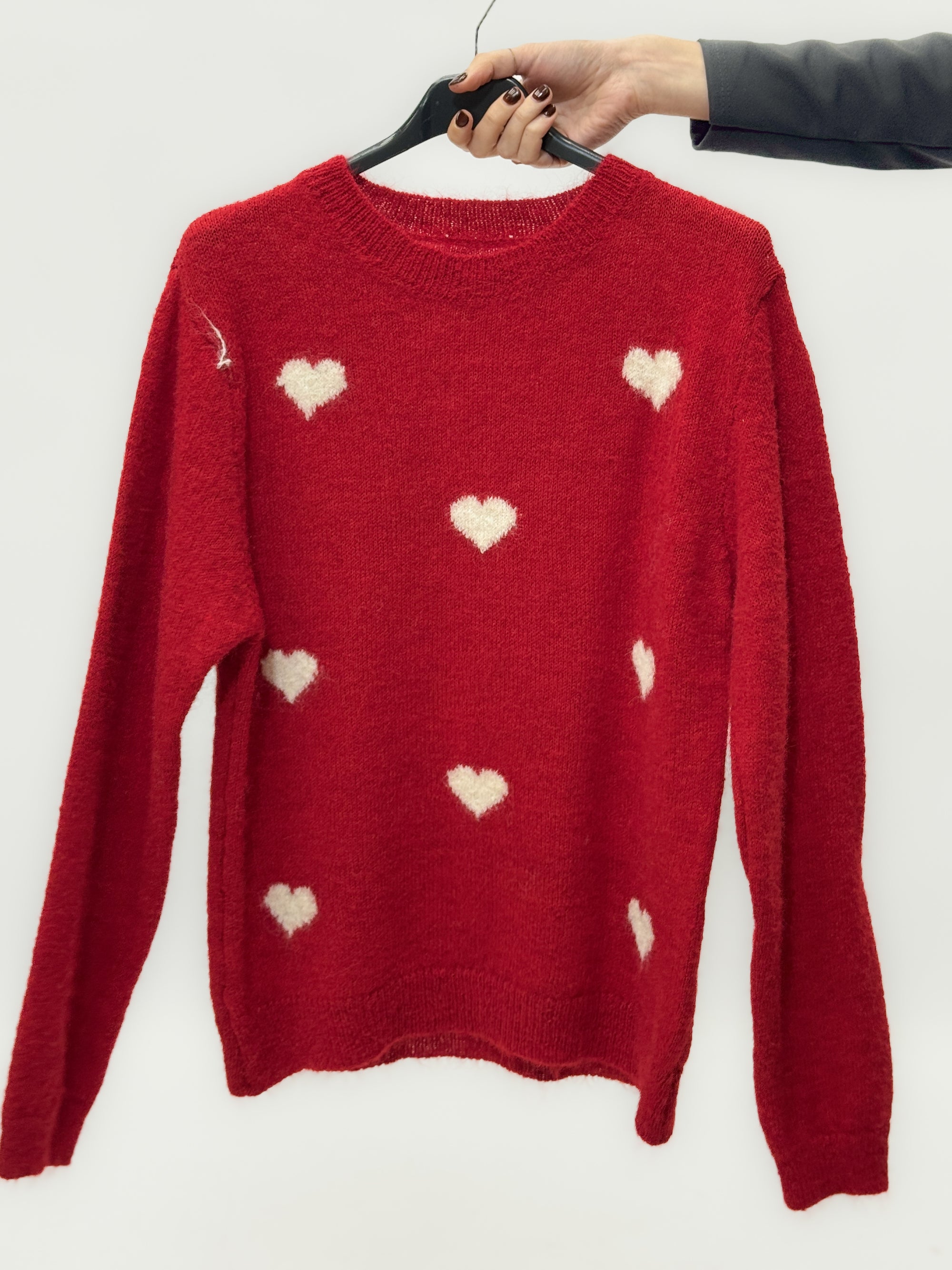 Maglione misto lana con cuori a contrasto