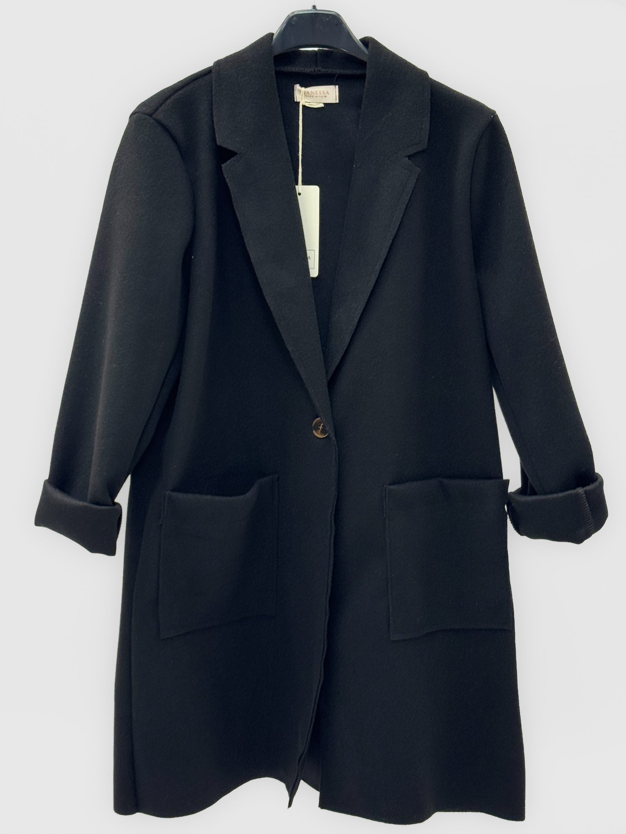 Giacca cardigan lunga donna con revers e tasche