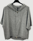 Cardigan donna con cappuccio, zip e fondo asimmetrico