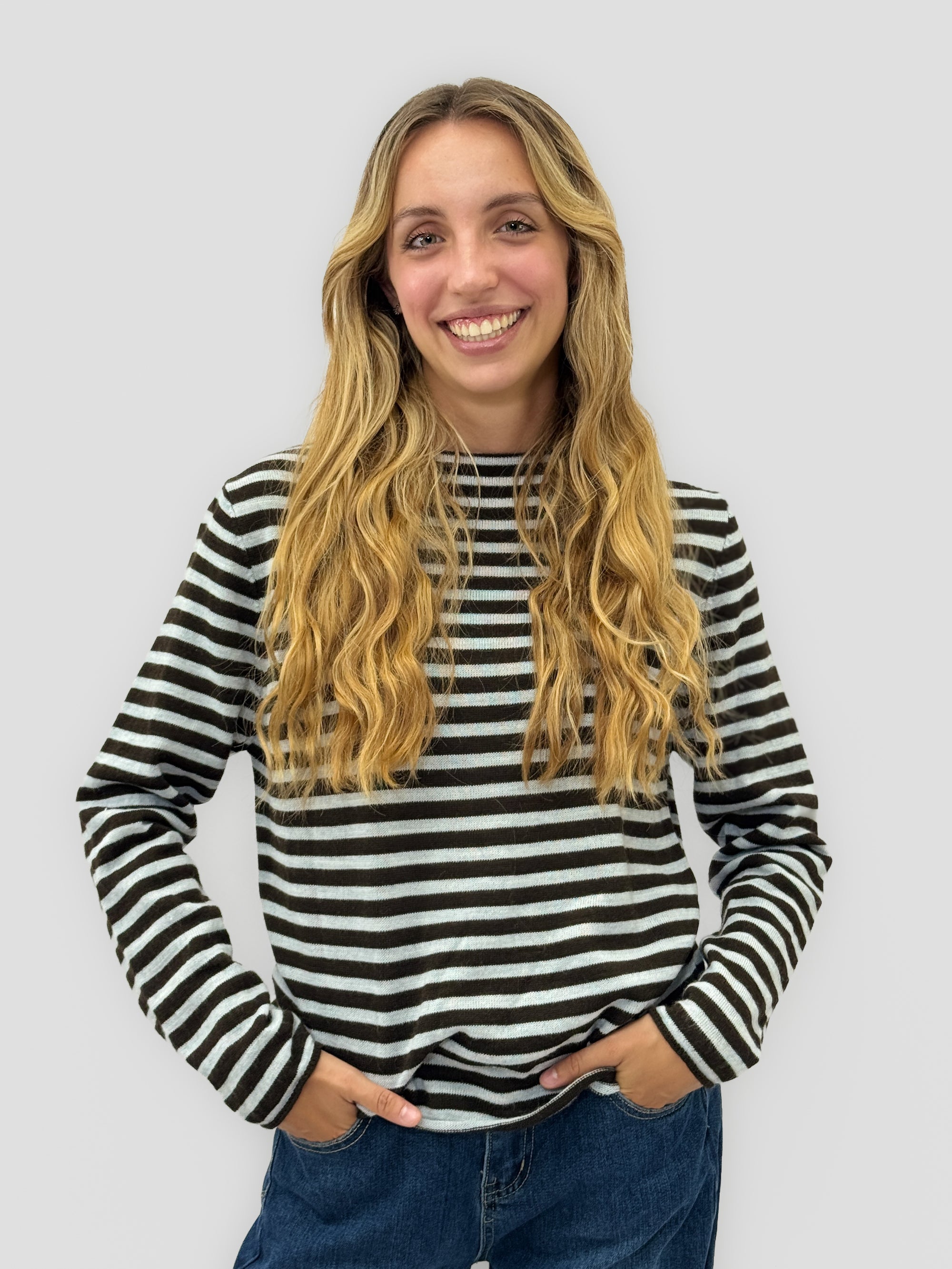 Maglia donna a righe in misto lana e alpaca