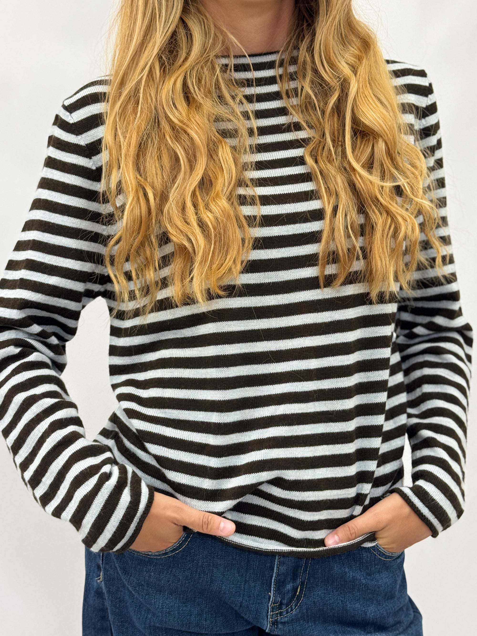Maglia donna a righe in misto lana e alpaca