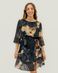 Abito in chiffon a fiori con cintura in vita
