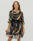 Abito in chiffon a fiori con cintura in vita