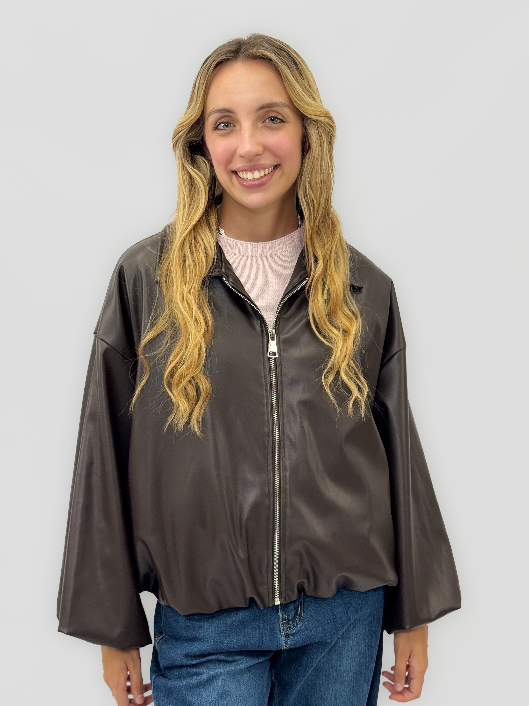 Giacca bomber donna effetto pelle con zip