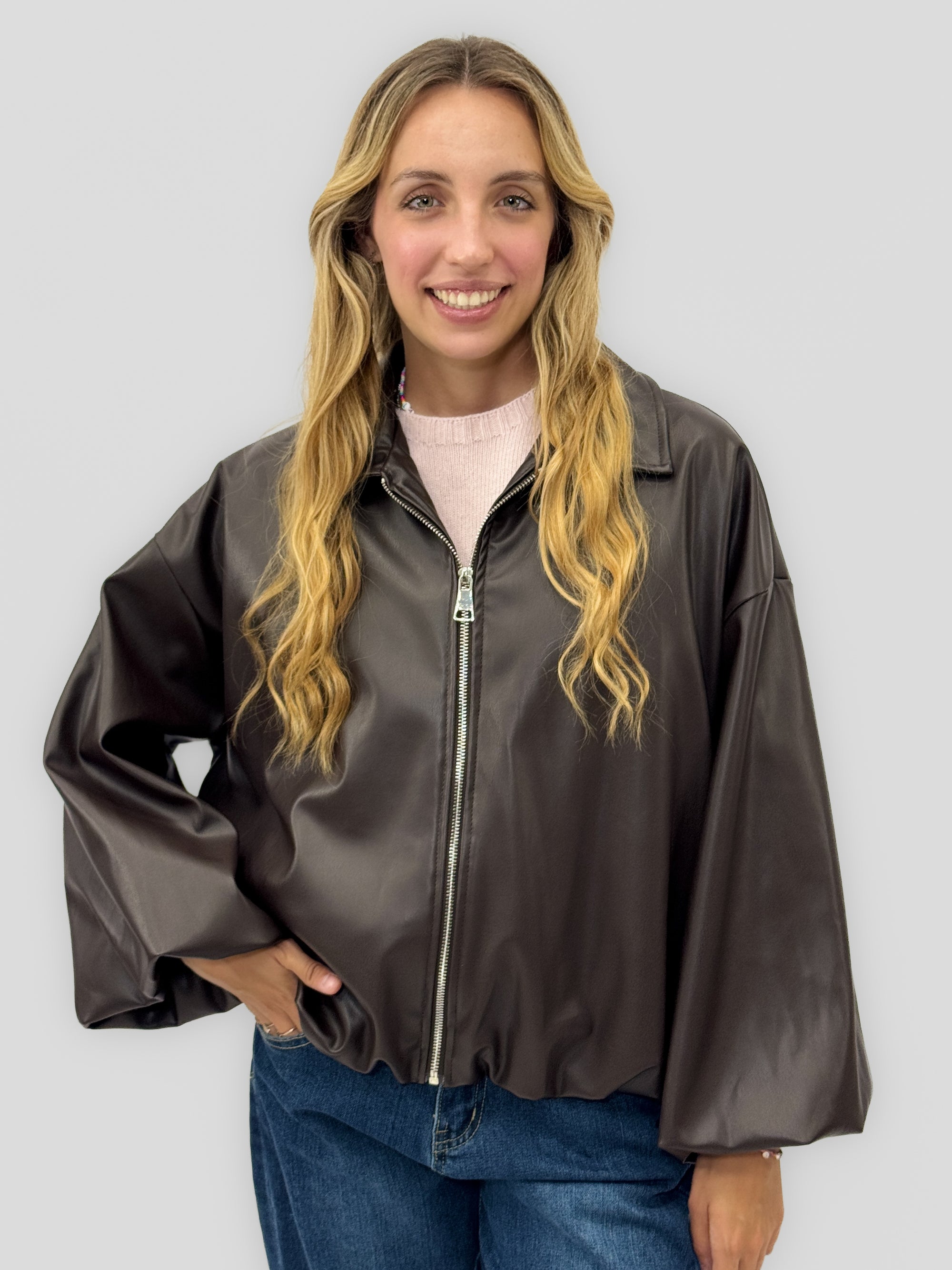 Giacca bomber donna effetto pelle con zip