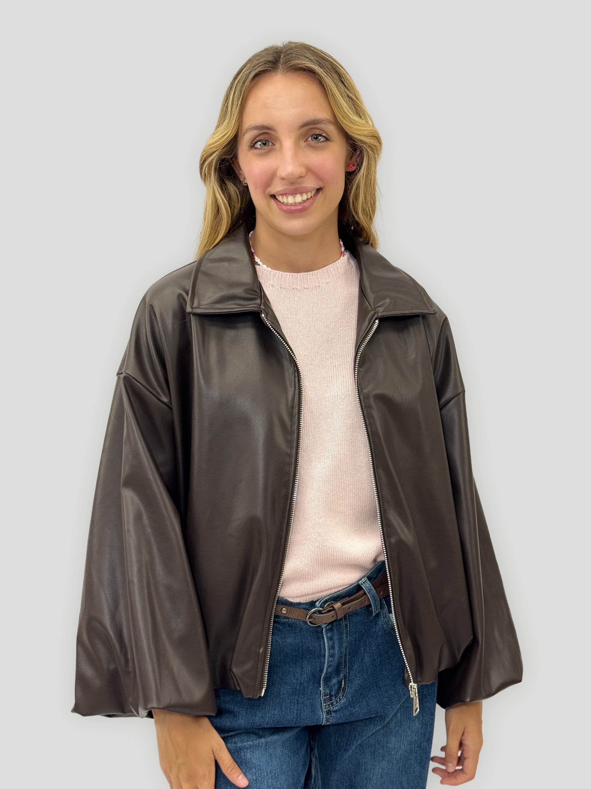 Giacca bomber donna effetto pelle con zip