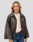 Giacca bomber donna effetto pelle con zip