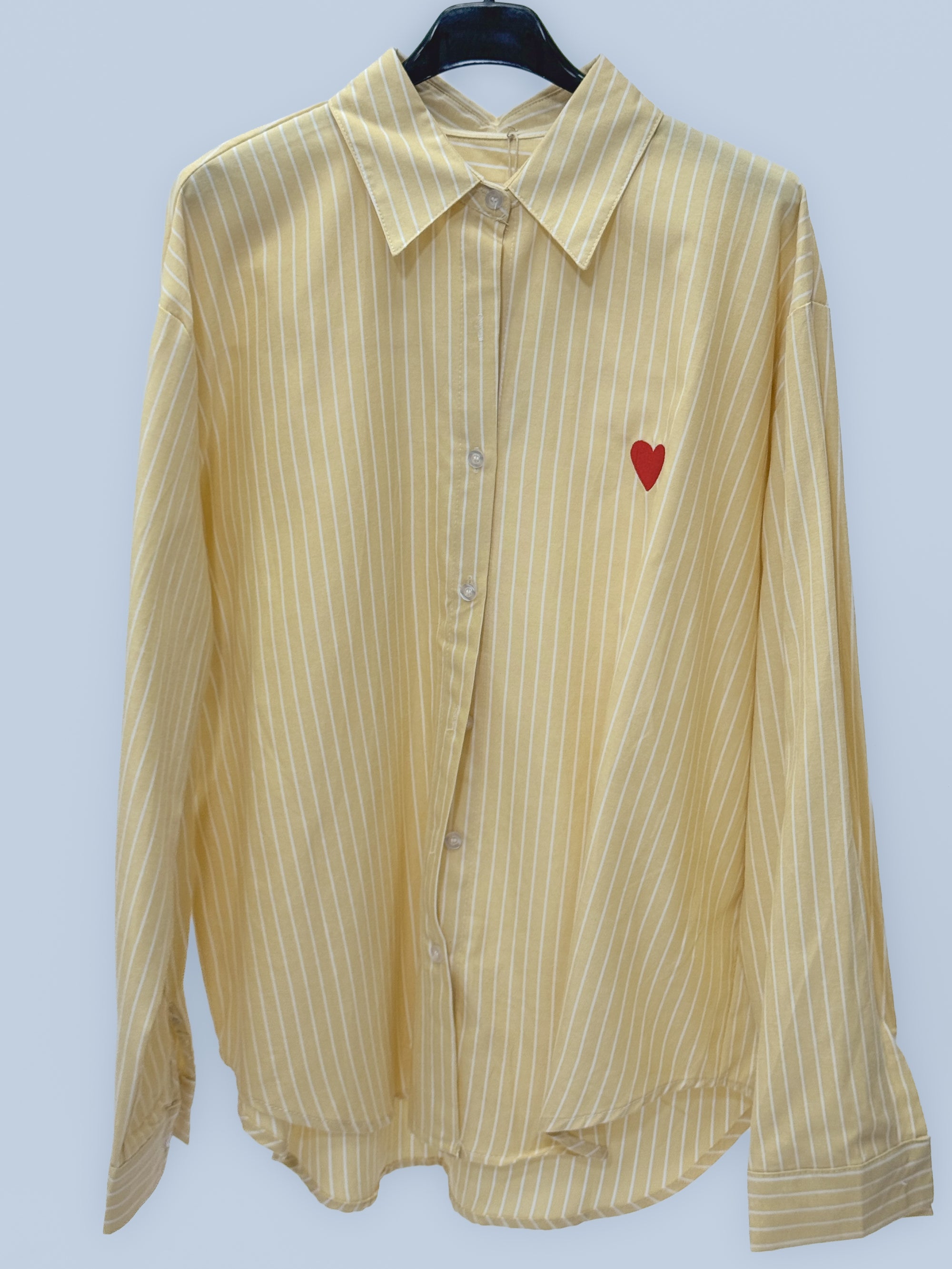 Camicia Riga con Cuore Ricamato