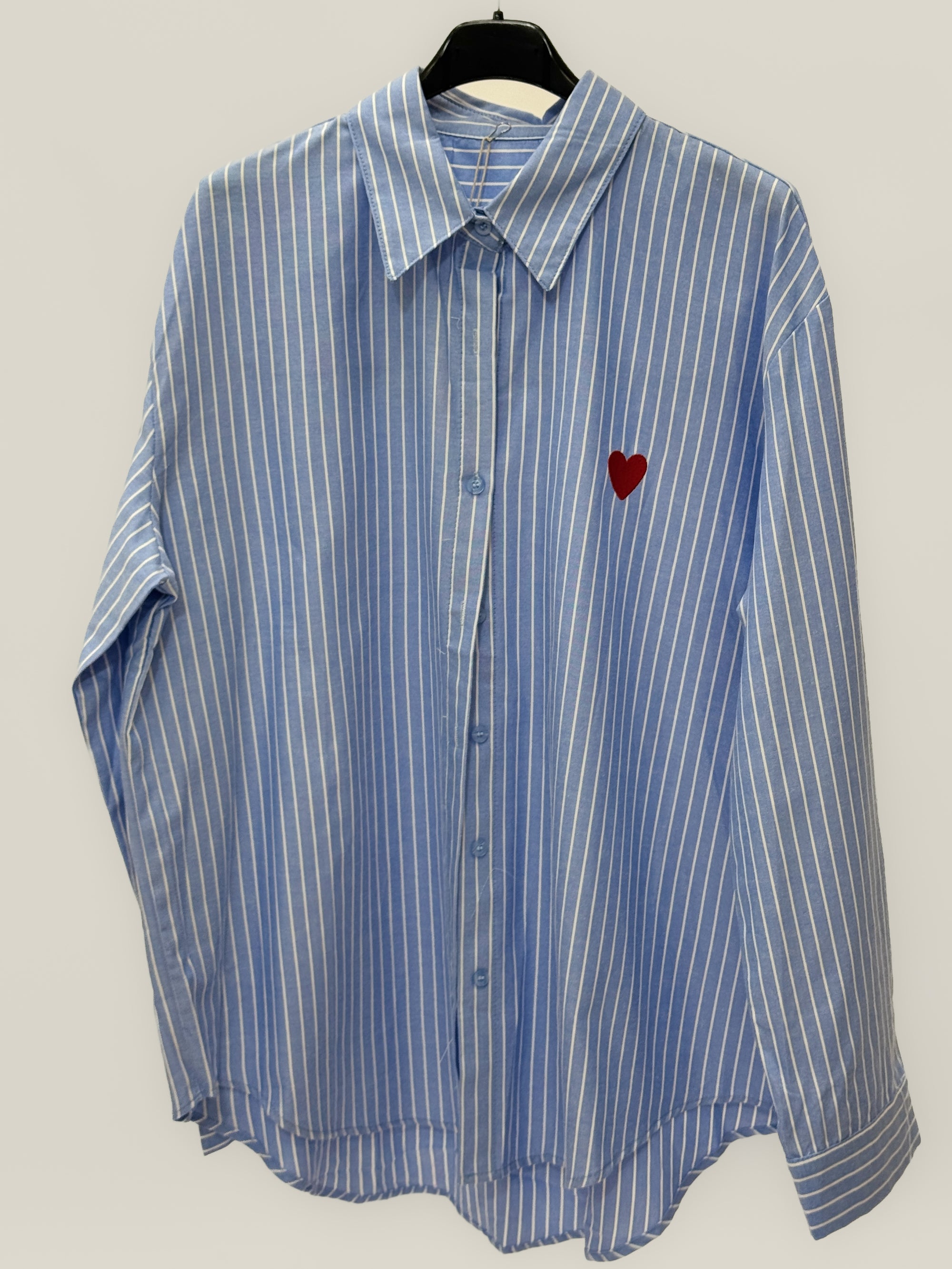 Camicia Riga con Cuore Ricamato