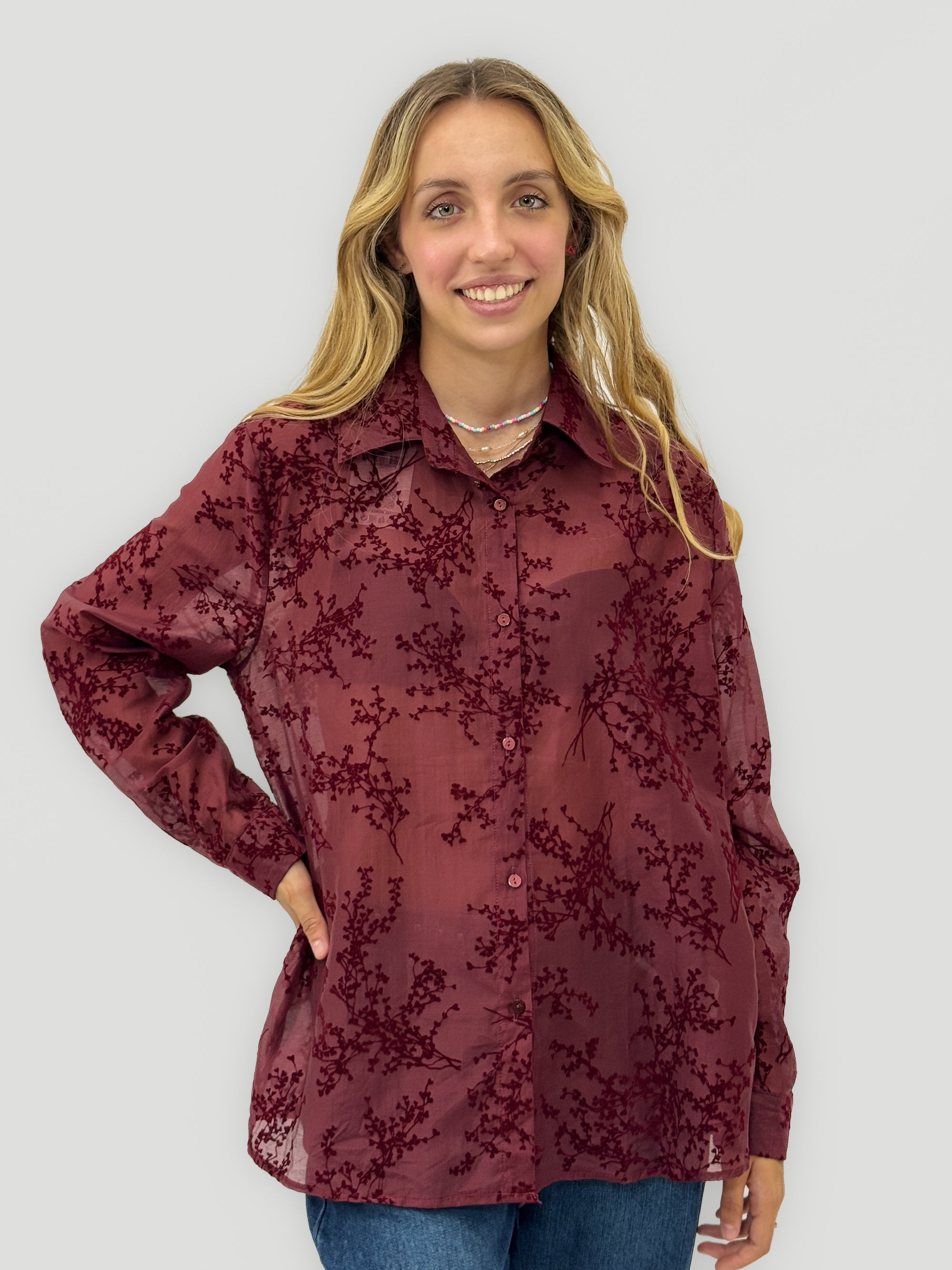 Camicia donna a pois con colletto ampio