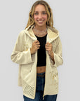 Cardigan lungo con cappuccio e inserti traforati