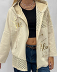 Cardigan lungo con cappuccio e inserti traforati