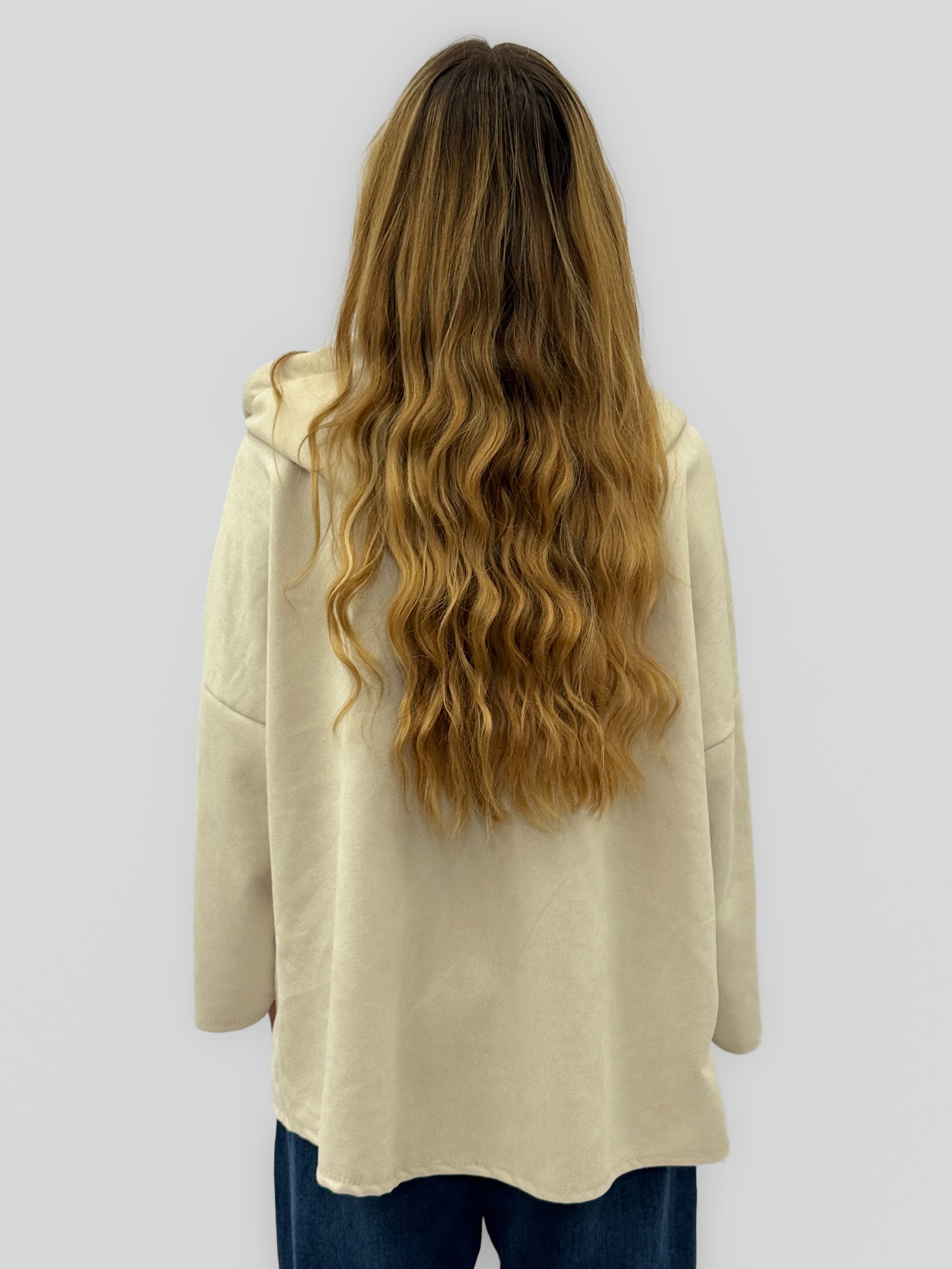 Cardigan lungo con cappuccio e inserti traforati