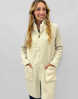 Cardigan lungo donna con zip e dettagli bouclé