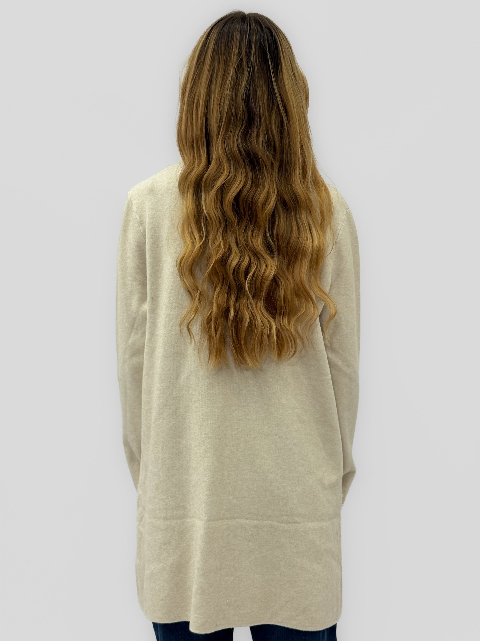 Cardigan lungo donna con zip e dettagli bouclé