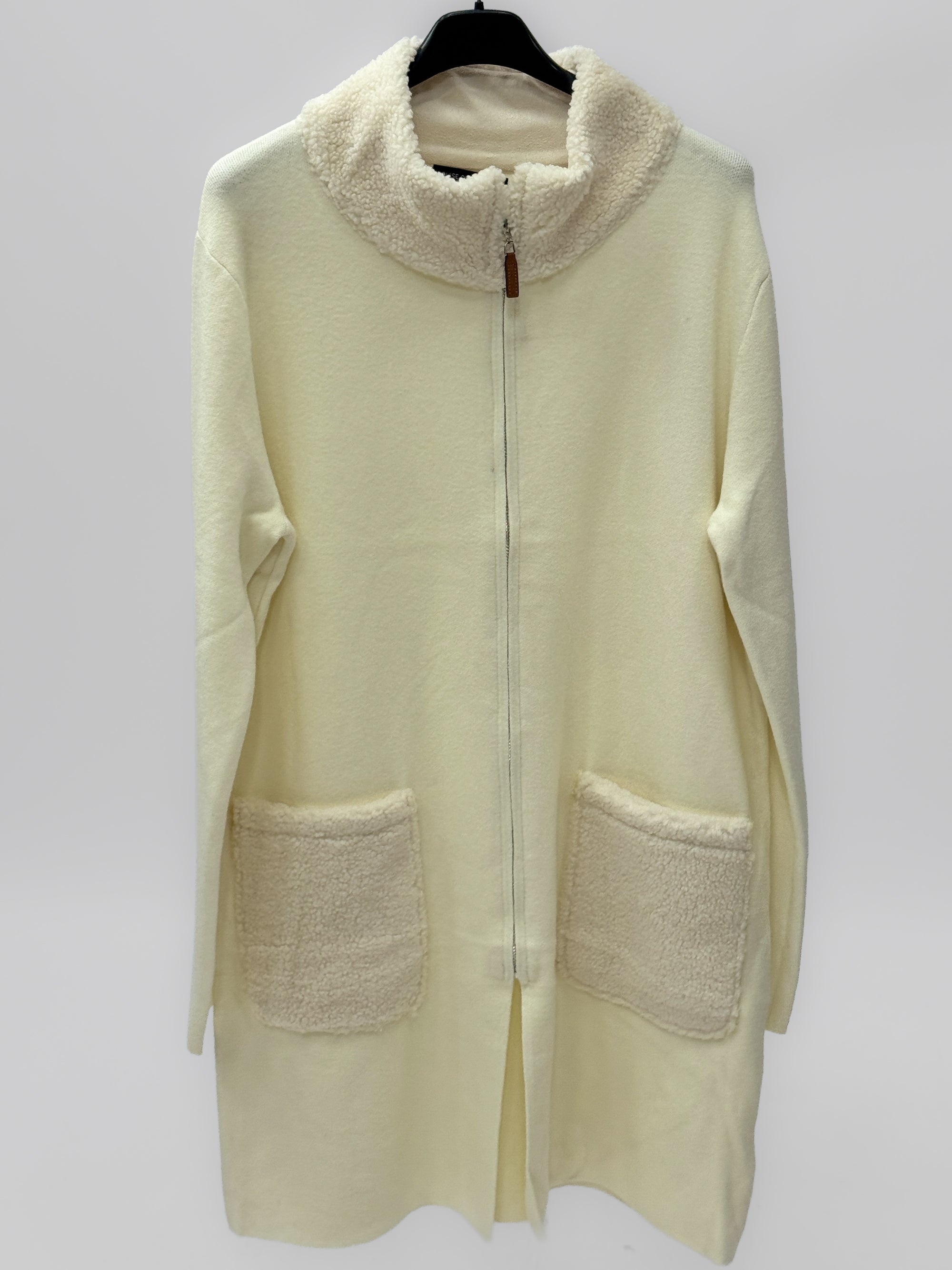 Cardigan lungo donna con zip e dettagli bouclé