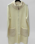 Cardigan lungo donna con zip e dettagli bouclé