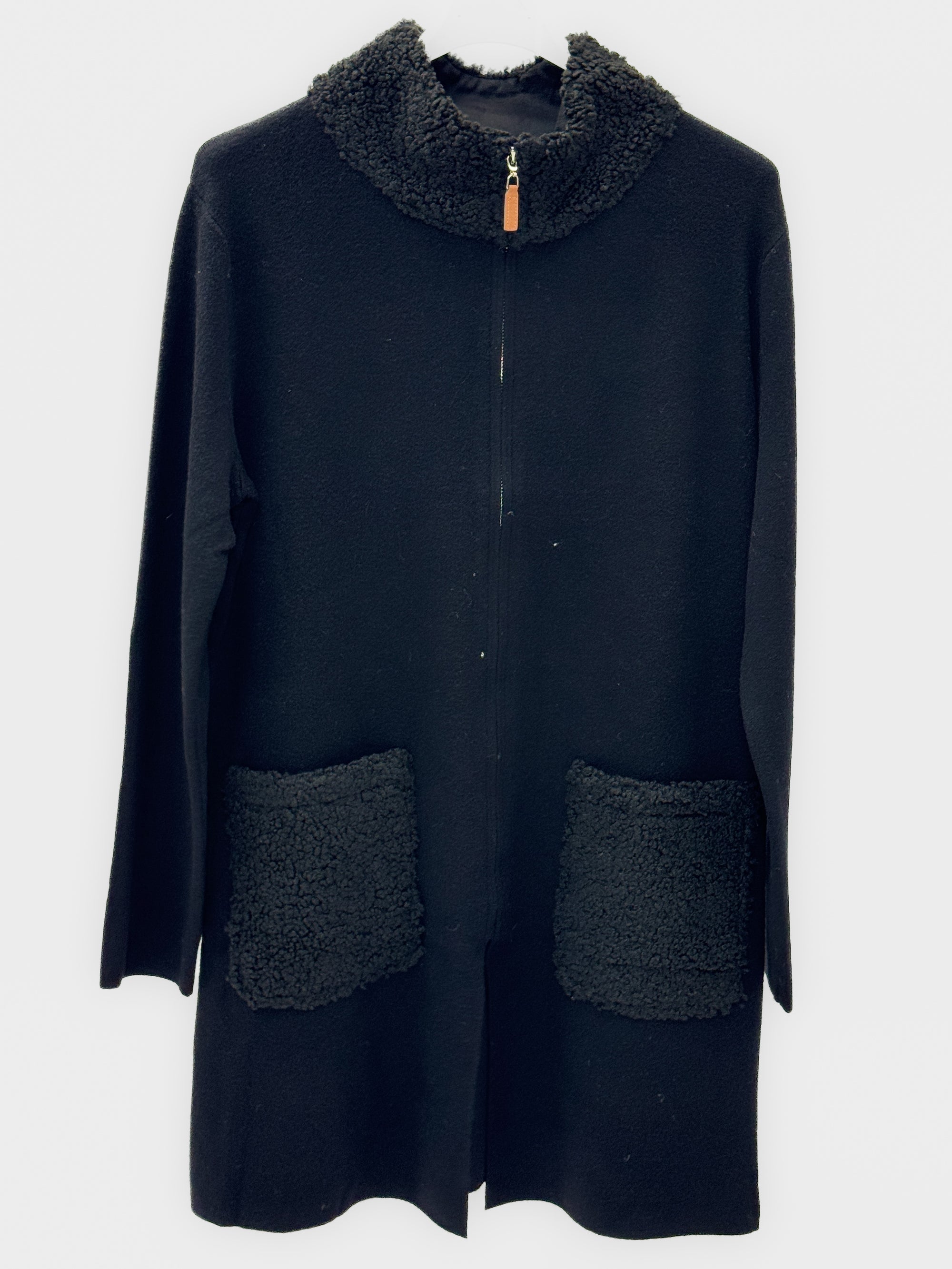 Cardigan lungo donna con zip e dettagli bouclé