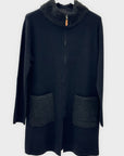 Cardigan lungo donna con zip e dettagli bouclé