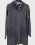 Cardigan lungo donna con zip e dettagli bouclé