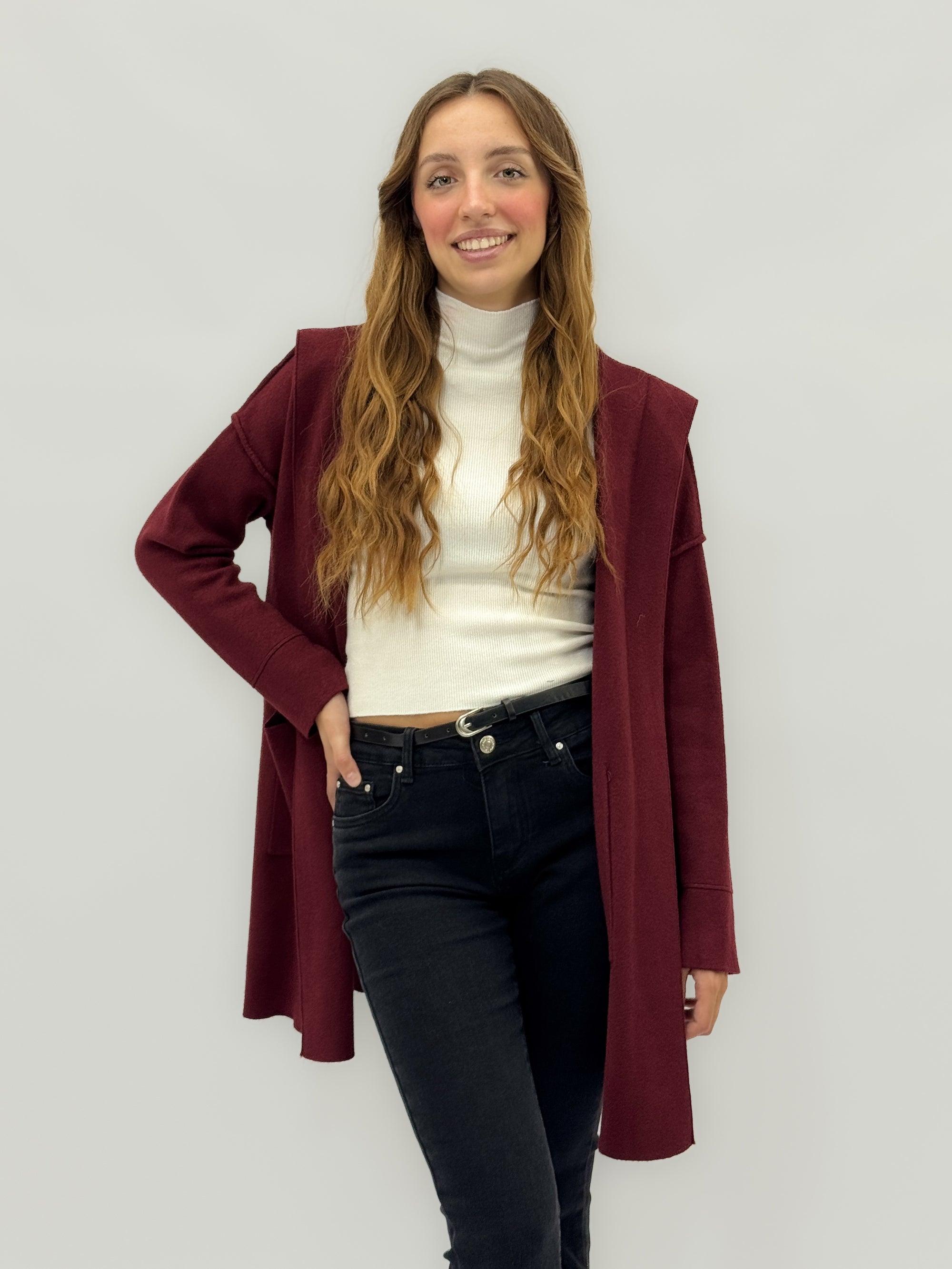 Cardigan lungo con cappuccio