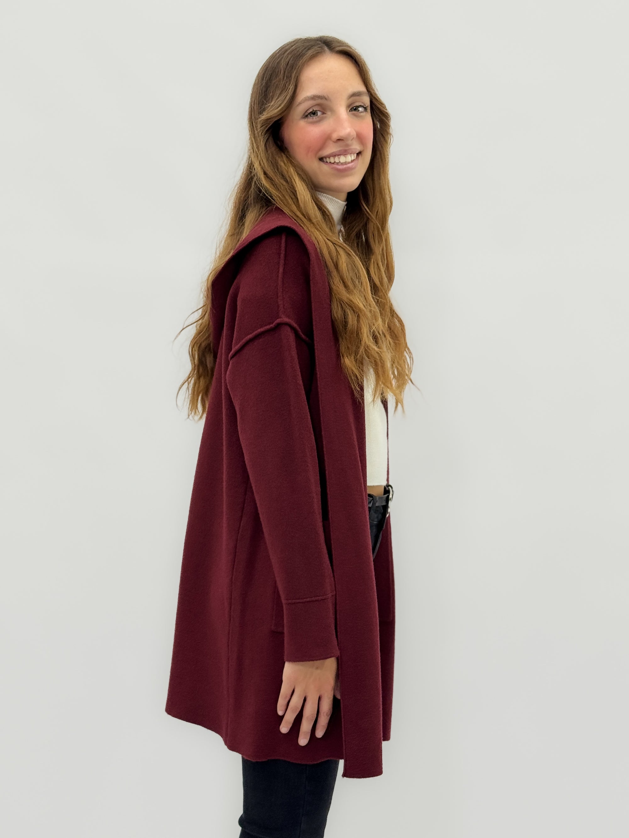 Cardigan lungo con cappuccio
