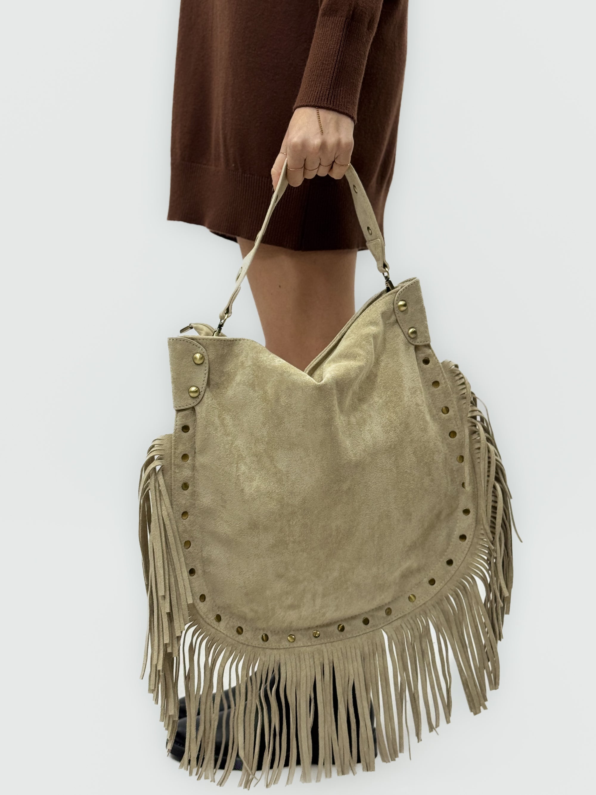 Borsa In Ecopelle Con Frange E Borchie – Stile Boho Chic