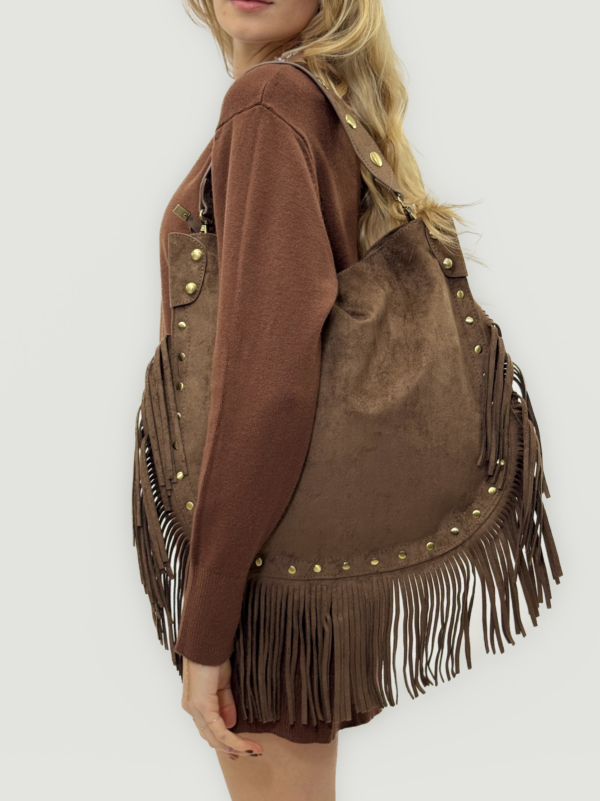 Borsa In Ecopelle Con Frange E Borchie – Stile Boho Chic