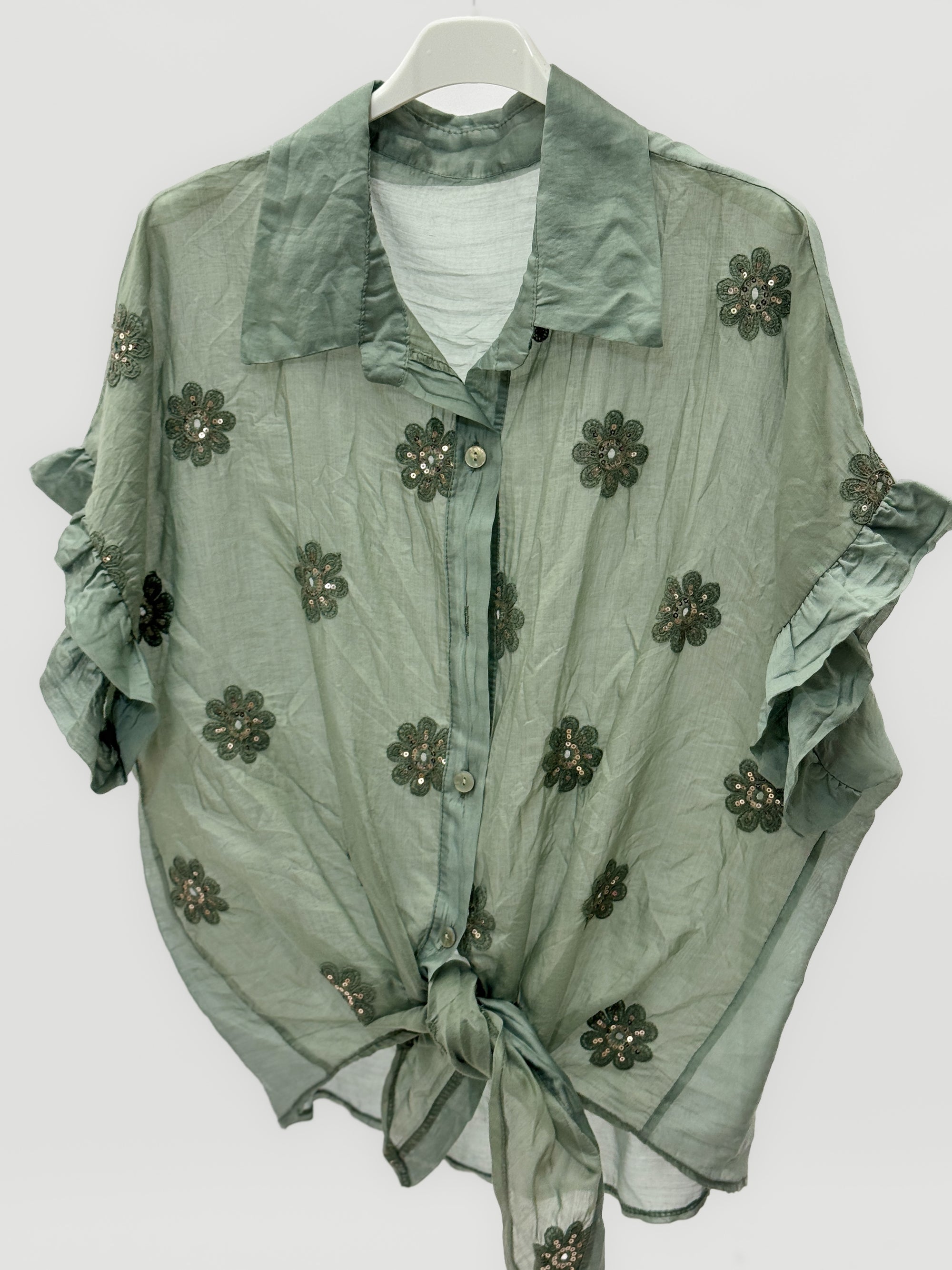 Camicia Ricamata con Rouche sulle Maniche