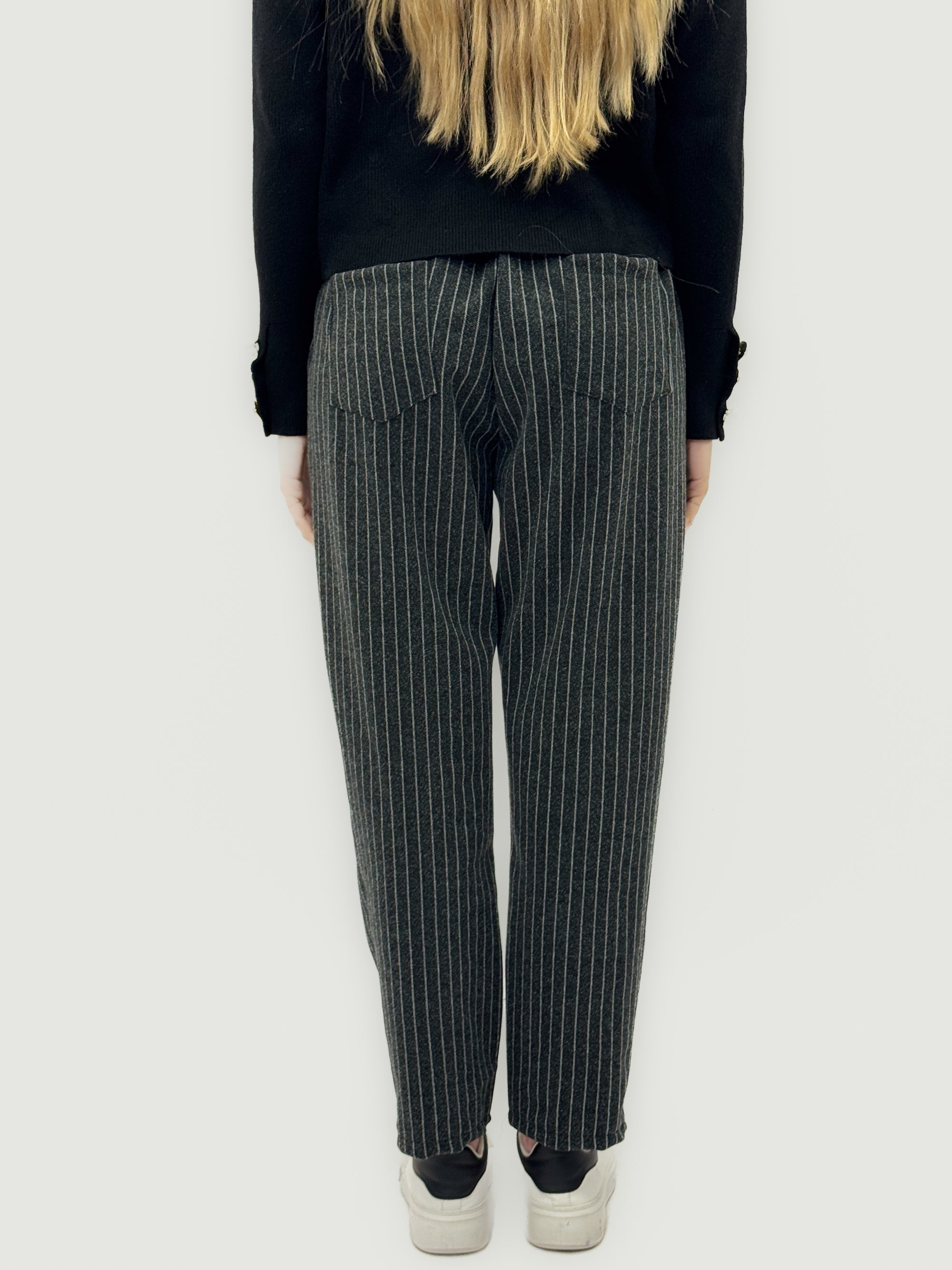 Pantaloni a Righe Morbidi in Tessuto Caldo – Vita Elasticizzata