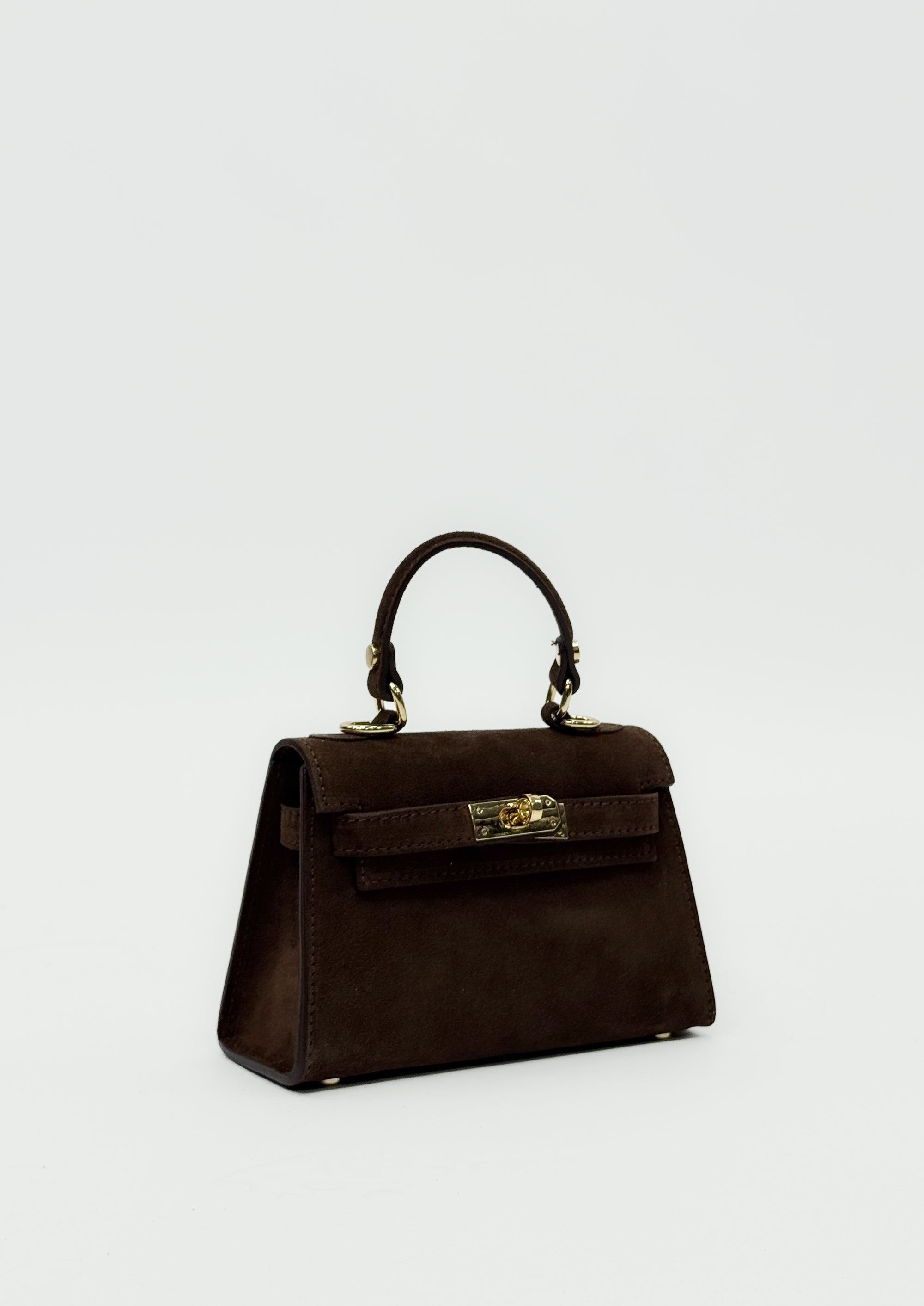 Mini bag a mano in vera pelle scamosciata con chiusura gioiello